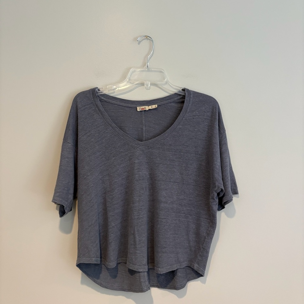 Faherty Heathered Slate Blue V-Neck Crop Top